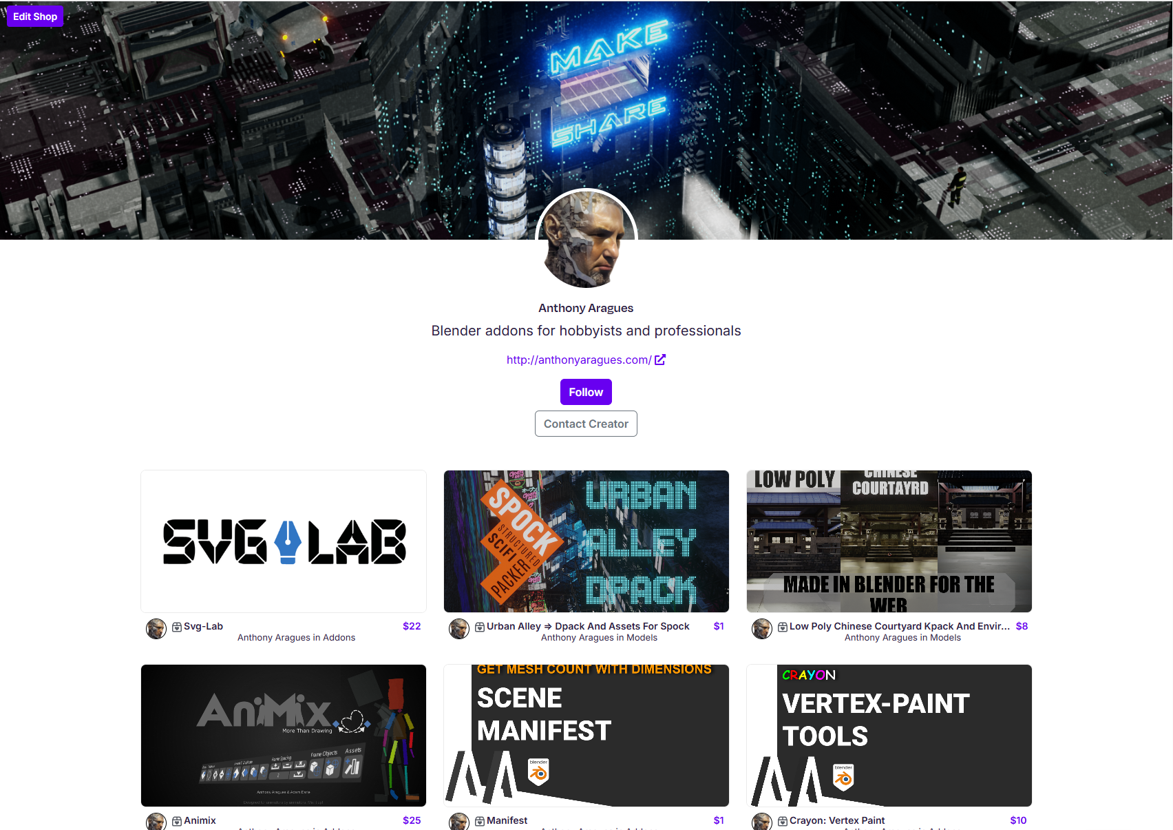Anthony Aragues' published Blender add-ons on SuperHive