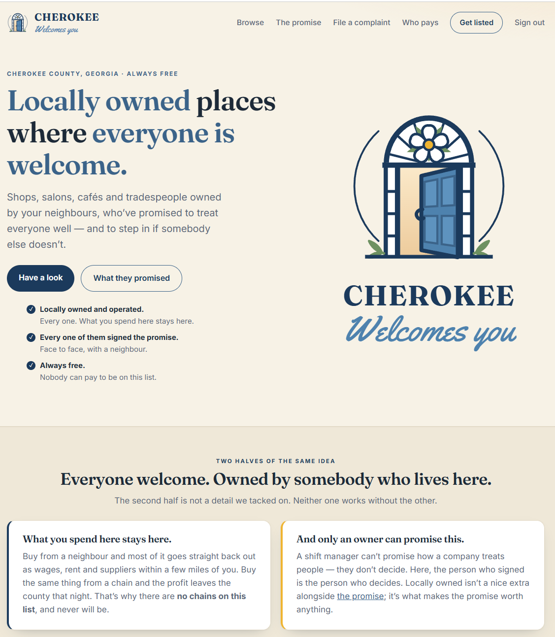 Cherokee Welcomes You — free directory of locally owned businesses that signed the Welcome Pledge
