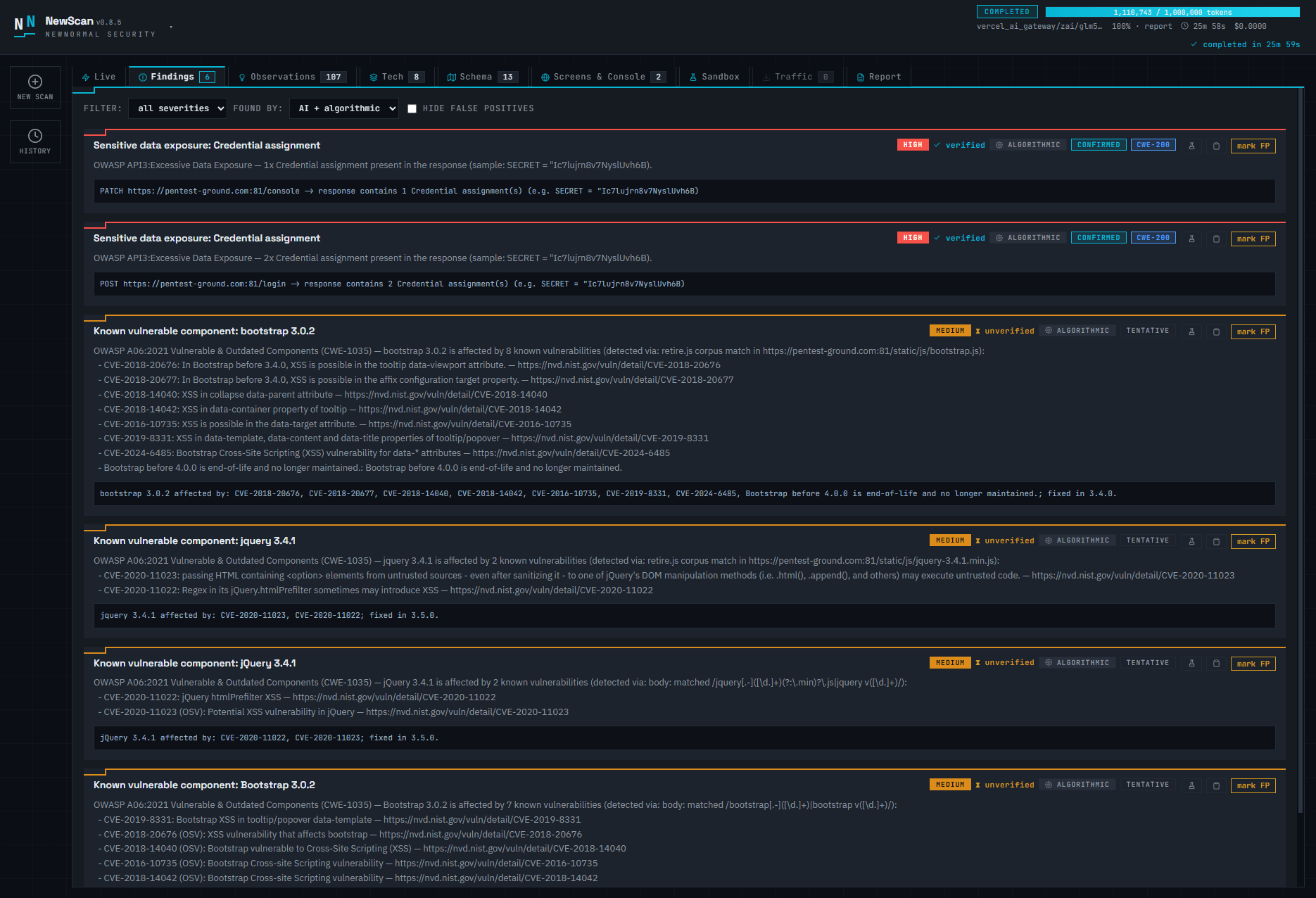 NewScan — application security scanner console